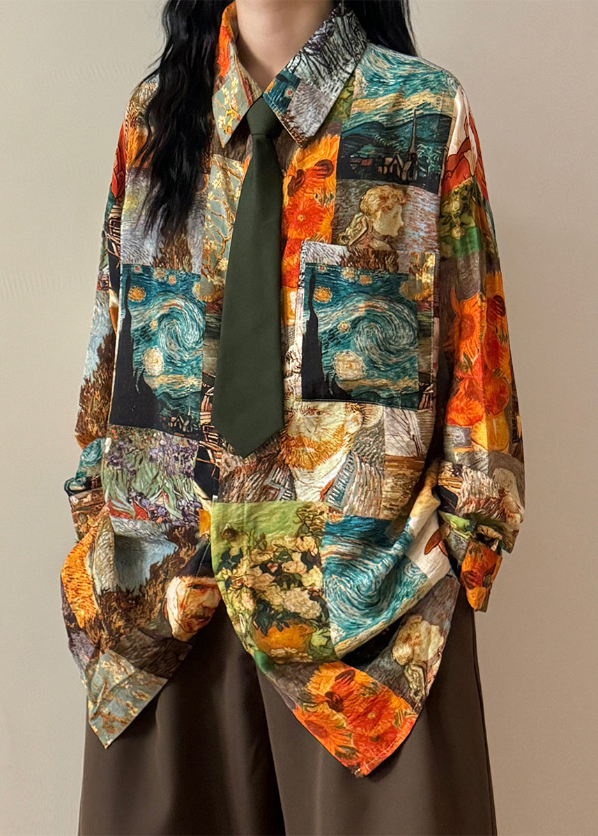 Unique Peter Pan Collar Print Button Blouses Spring