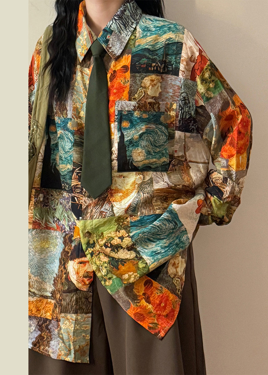 Unique Peter Pan Collar Print Button Blouses Spring