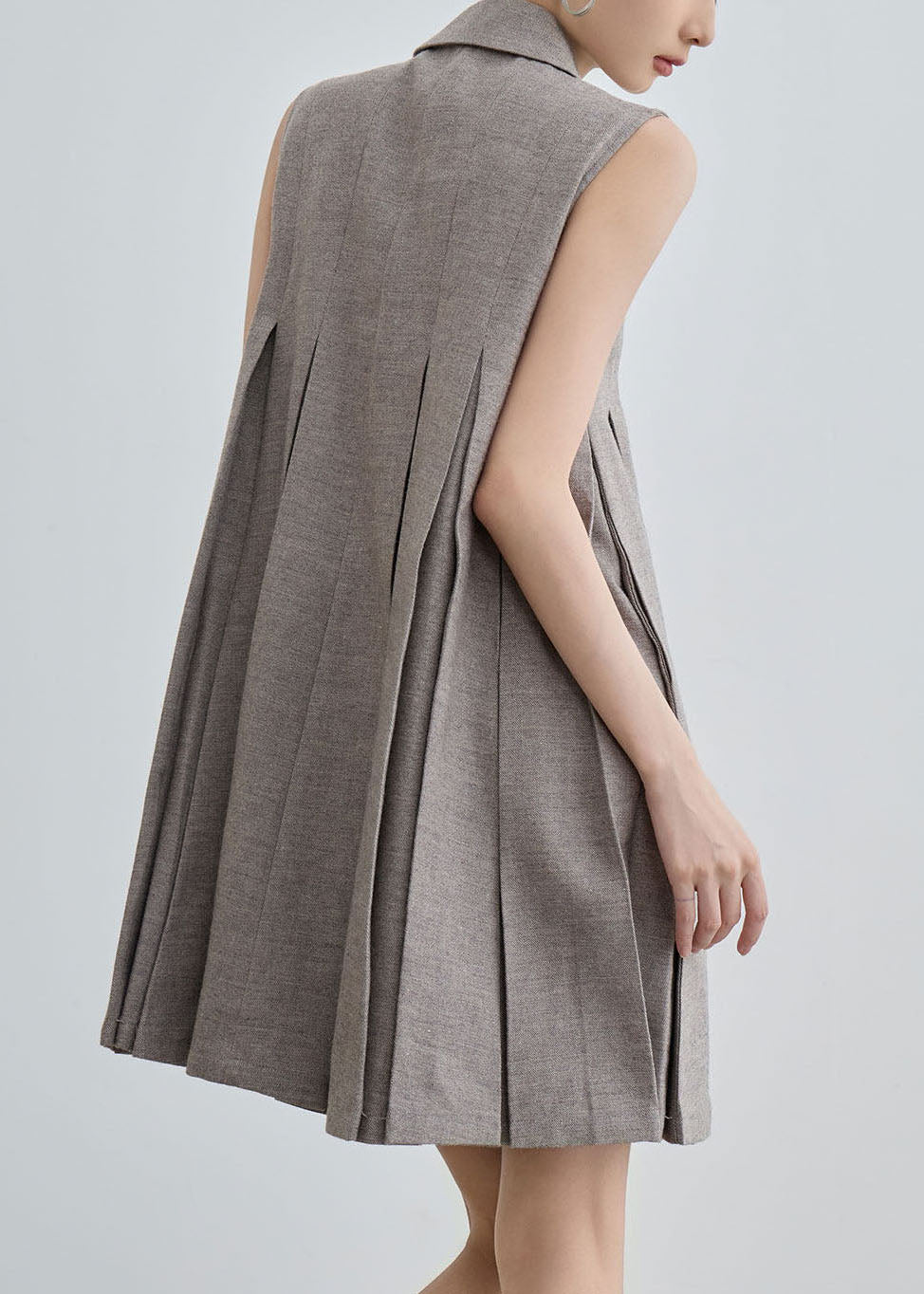 Unique Peter Pan Collar Wrinkled Cotton Mid Dresses Sleeveless