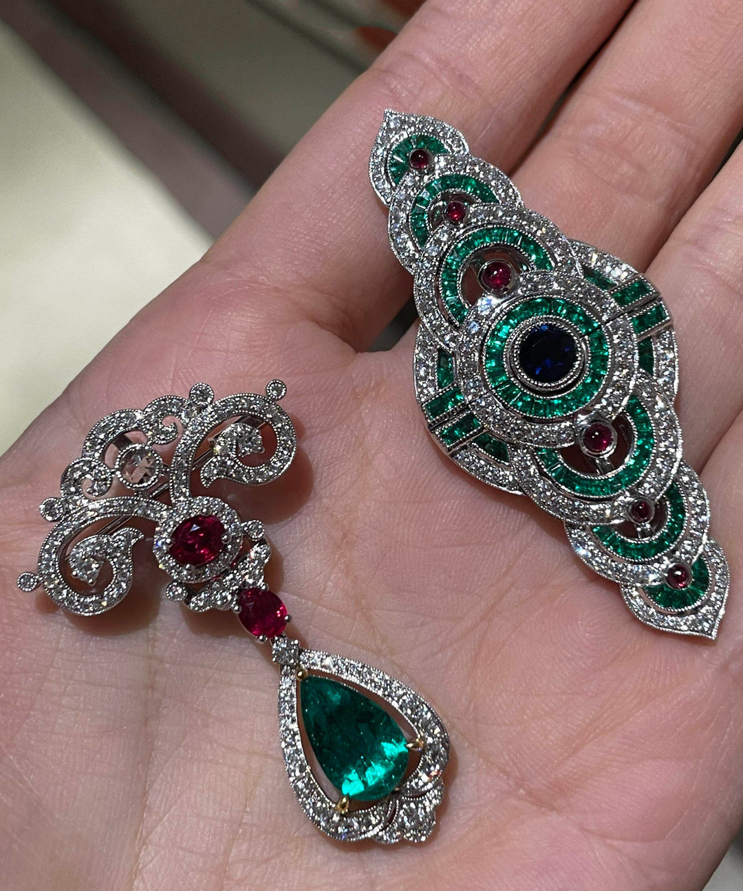 Unique Picture 1 Green Alloy Zircon Water Droplet Brooches