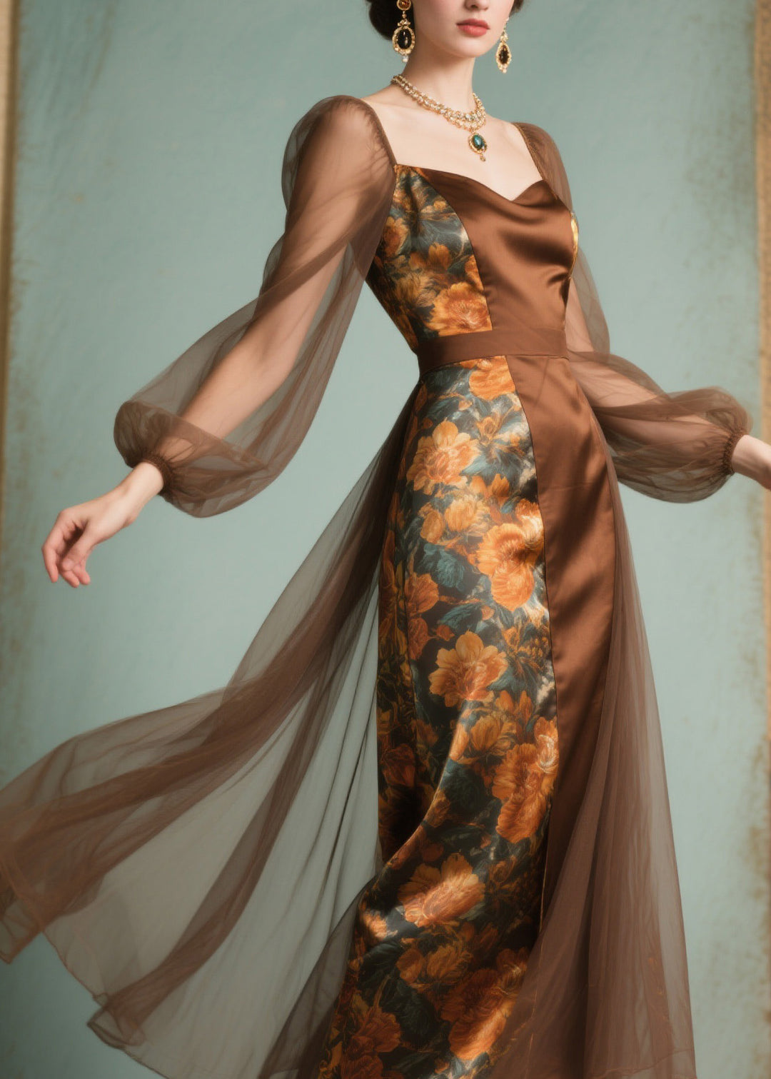 Unique Print Tulle Patchwork Silk Dress Summer