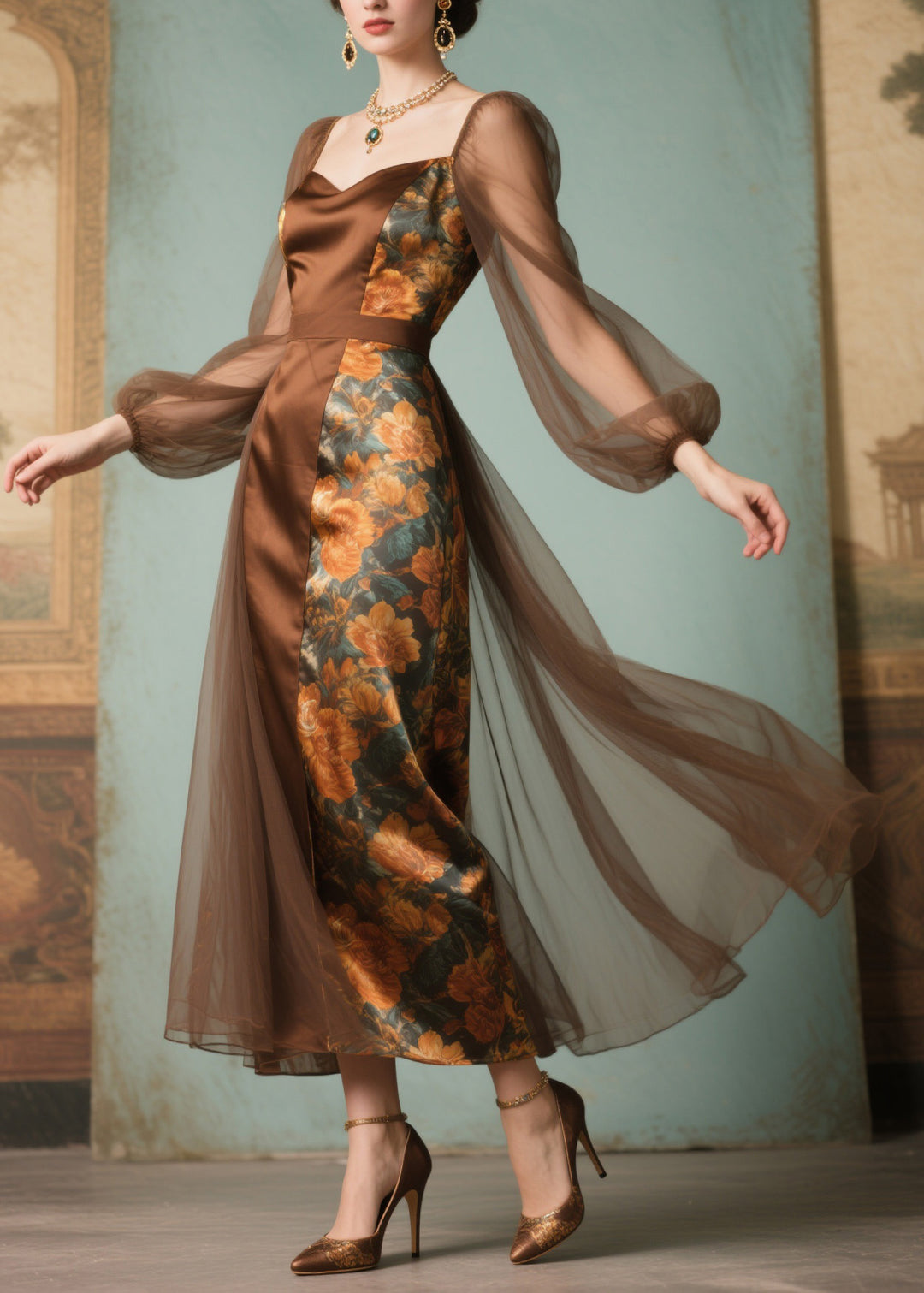 Unique Print Tulle Patchwork Silk Dress Summer