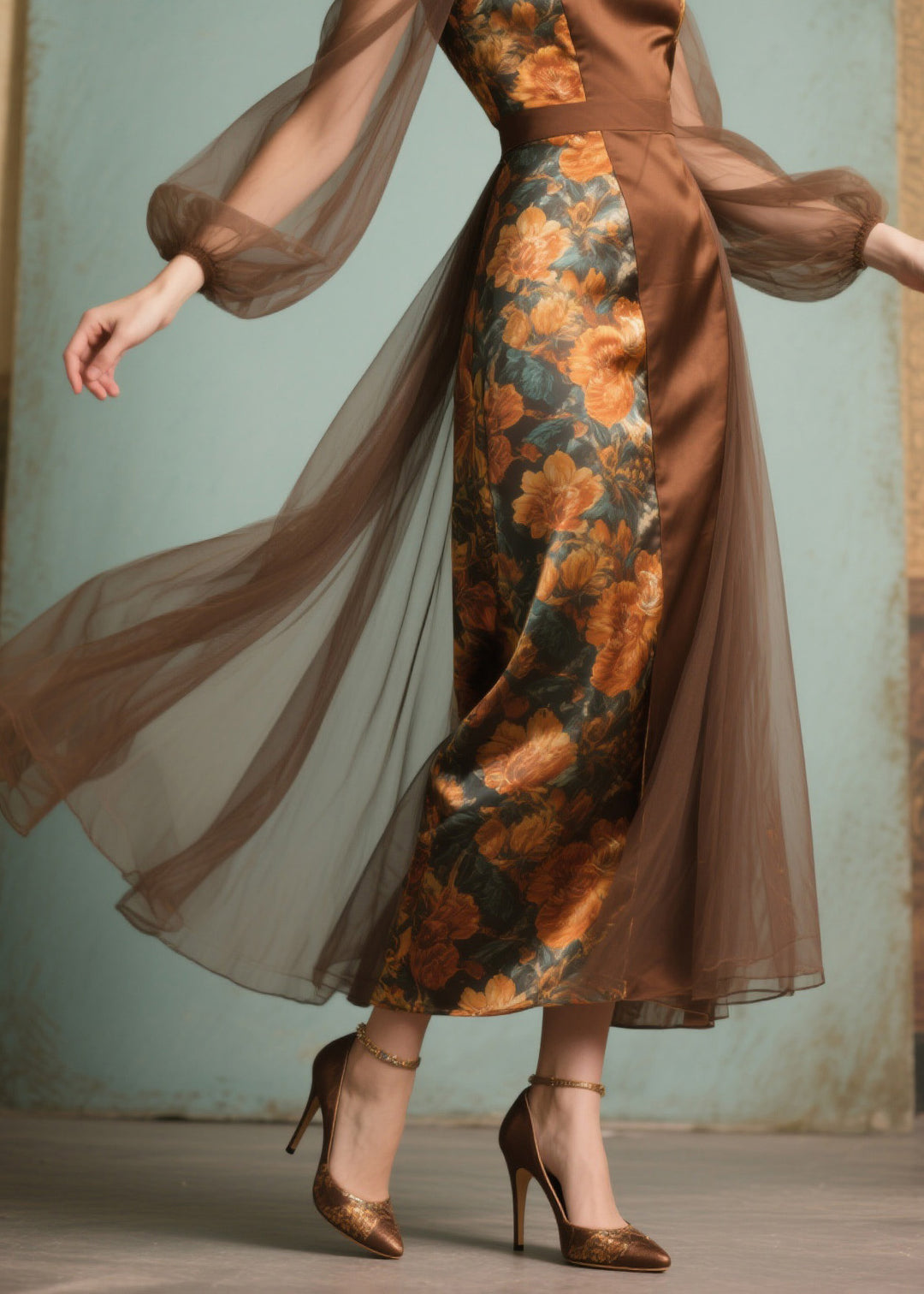 Unique Print Tulle Patchwork Silk Dress Summer