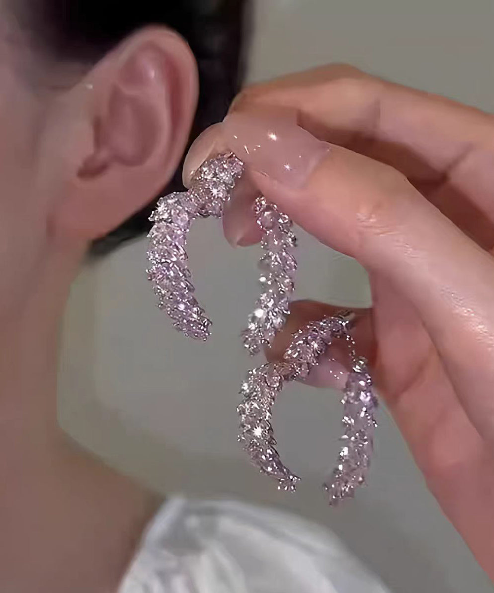 Unique Purple Alloy Zircon Ear Of Wheat Love Hoop Earrings