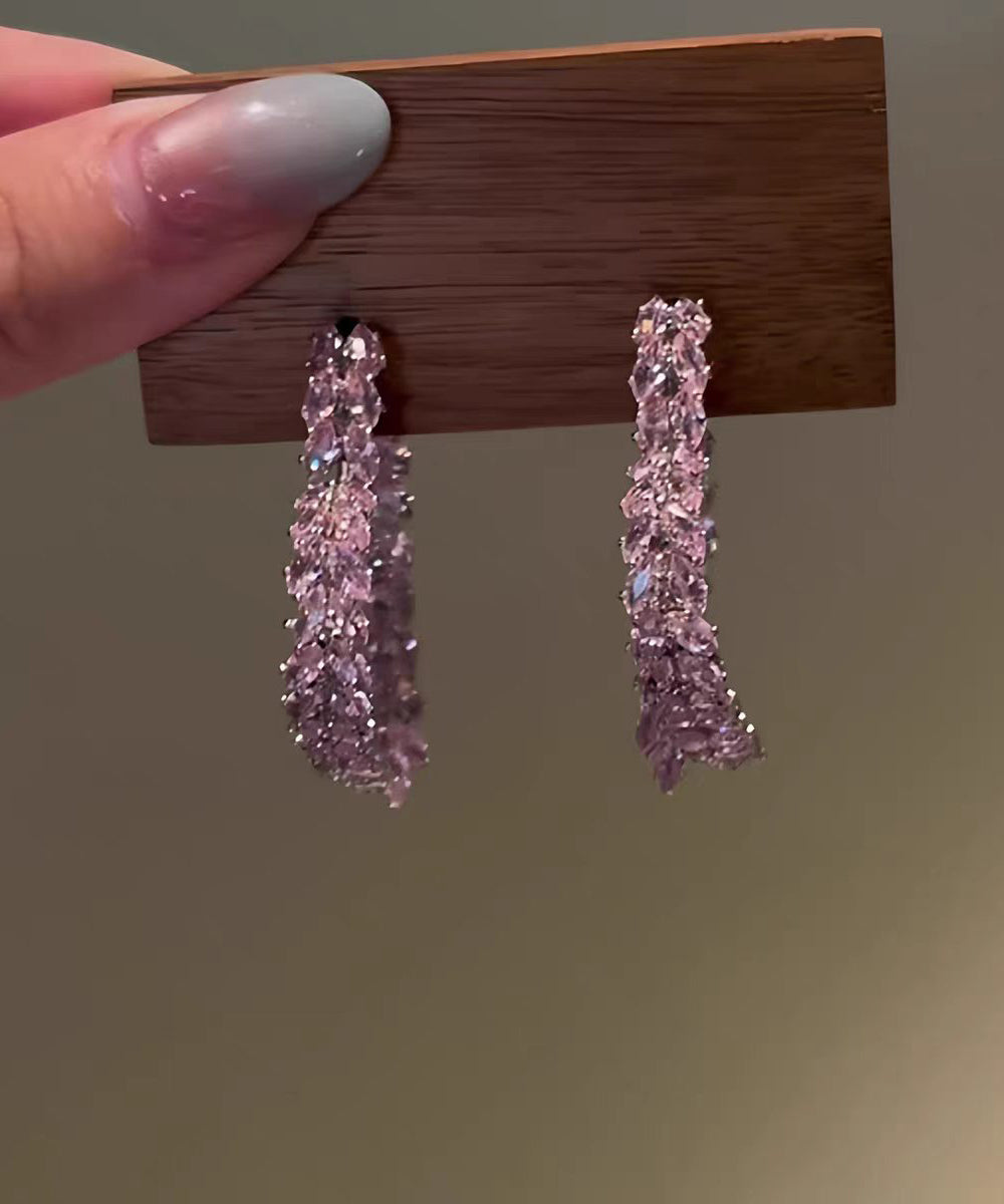 Unique Purple Alloy Zircon Ear Of Wheat Love Hoop Earrings