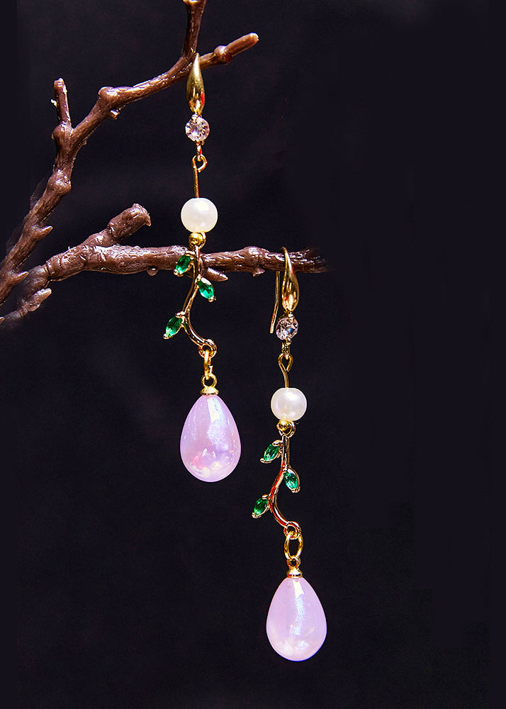 Unique Purple Droplet Shape Acrylic Zircon Drop Earrings - Omychic
