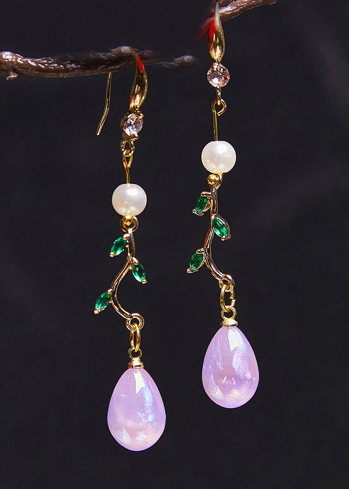 Unique Purple Droplet Shape Acrylic Zircon Drop Earrings - Omychic