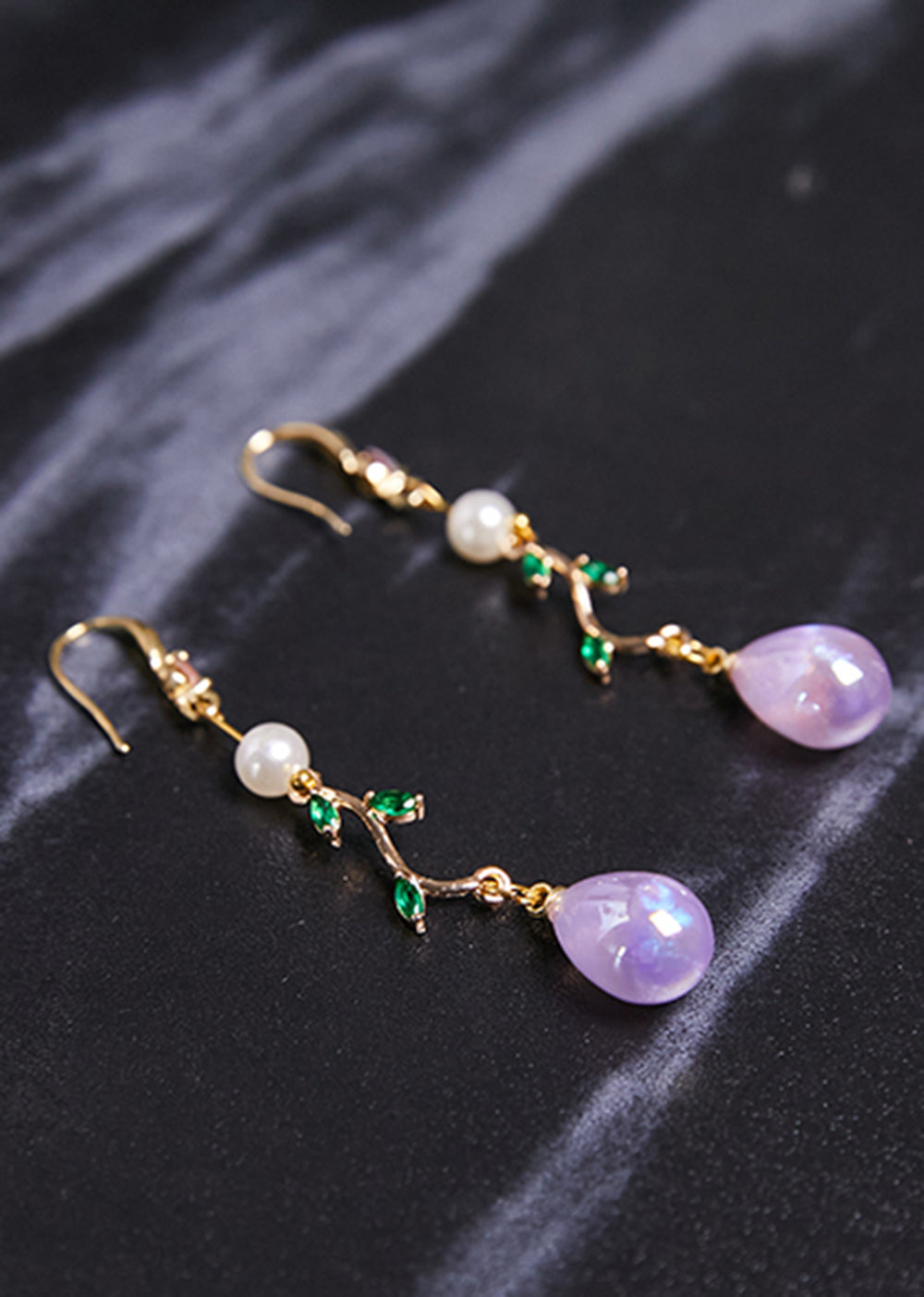 Unique Purple Droplet Shape Acrylic Zircon Drop Earrings - Omychic