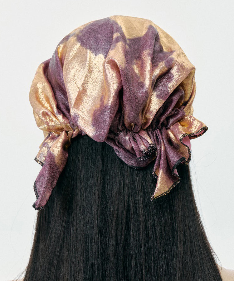 Unique Purple Gold Tie Dye Cinched Bonnie Hat