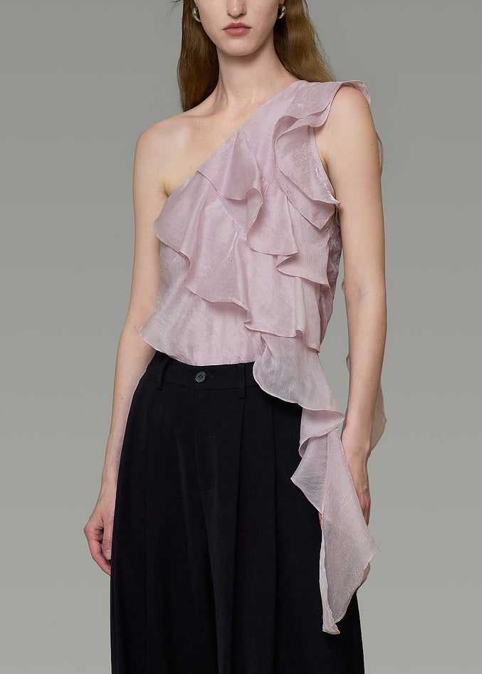 Unique Purple One Shoulder Ruffled Silk Beach Vest Summer