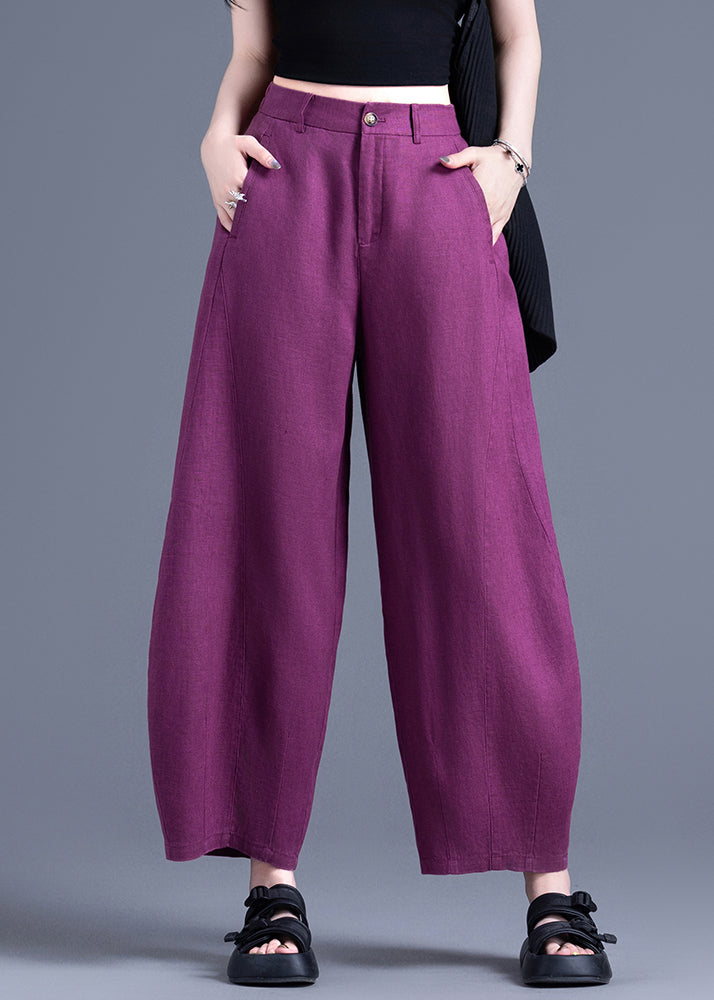 Unique Purple Oversized Pockets Linen Pants Trousers Summer