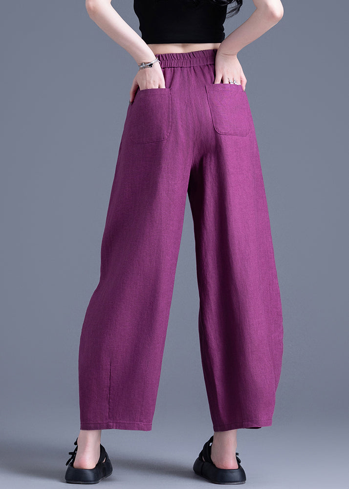 Unique Purple Oversized Pockets Linen Pants Trousers Summer