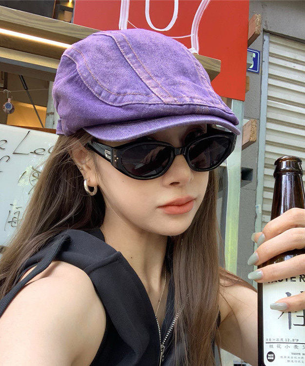 Unique Purple Patchwork Versatile Denim Breton Hat