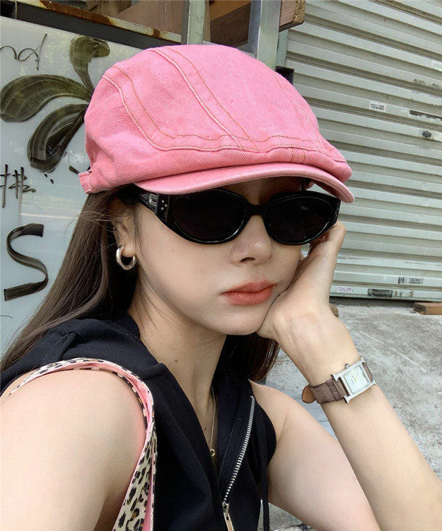 Unique Purple Patchwork Versatile Denim Breton Hat