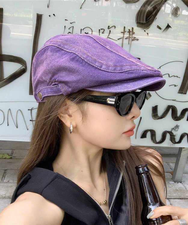Unique Purple Patchwork Versatile Denim Breton Hat