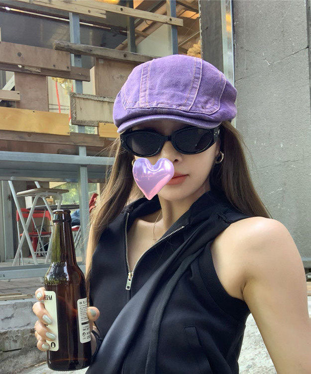 Unique Purple Patchwork Versatile Denim Breton Hat