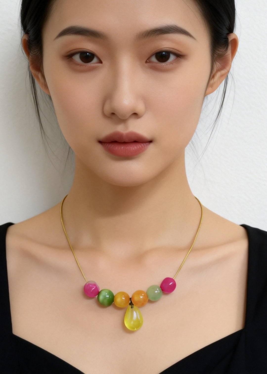 Unique Rainbow Acrylic Water Droplet Gratuated Bead Necklace