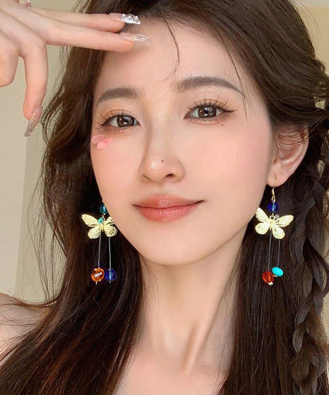 Unique Rainbow Alloy Crystal Butterfly Asymmetrical Drop Earrings