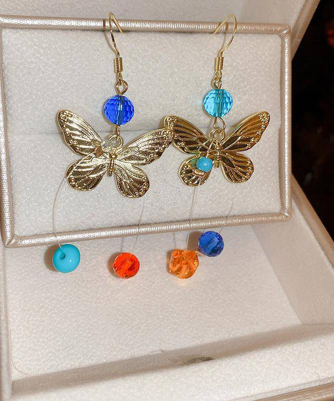 Unique Rainbow Alloy Crystal Butterfly Asymmetrical Drop Earrings