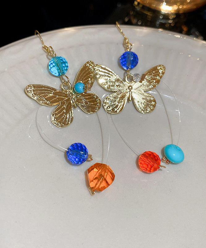 Unique Rainbow Alloy Crystal Butterfly Asymmetrical Drop Earrings