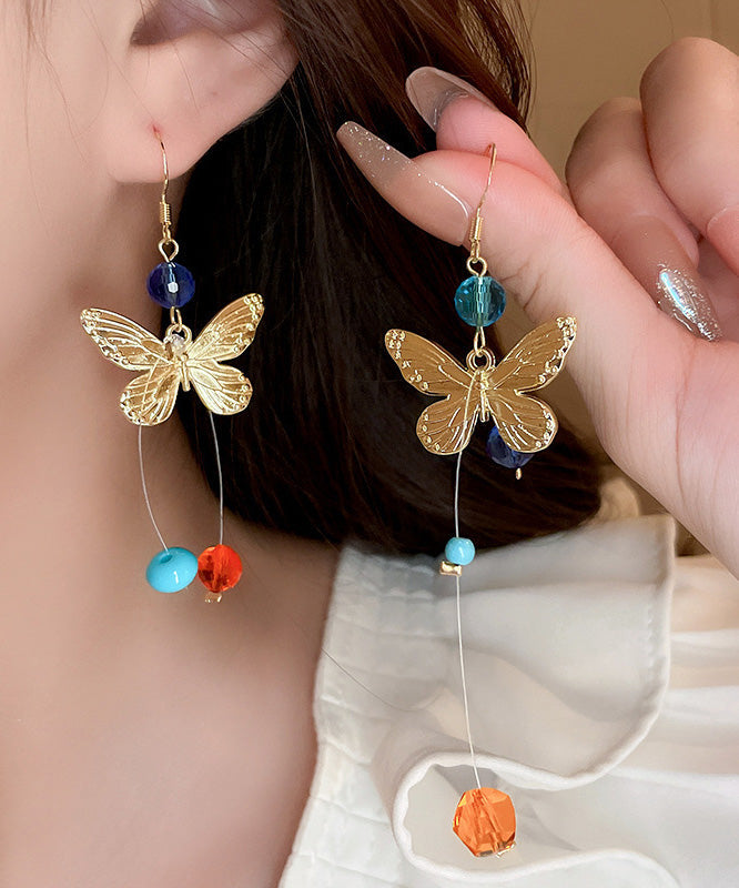 Unique Rainbow Alloy Crystal Butterfly Asymmetrical Drop Earrings