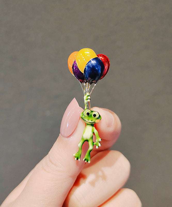 Unique Rainbow Alloy Drip Glaze Hot Air Balloon Frog Brooches