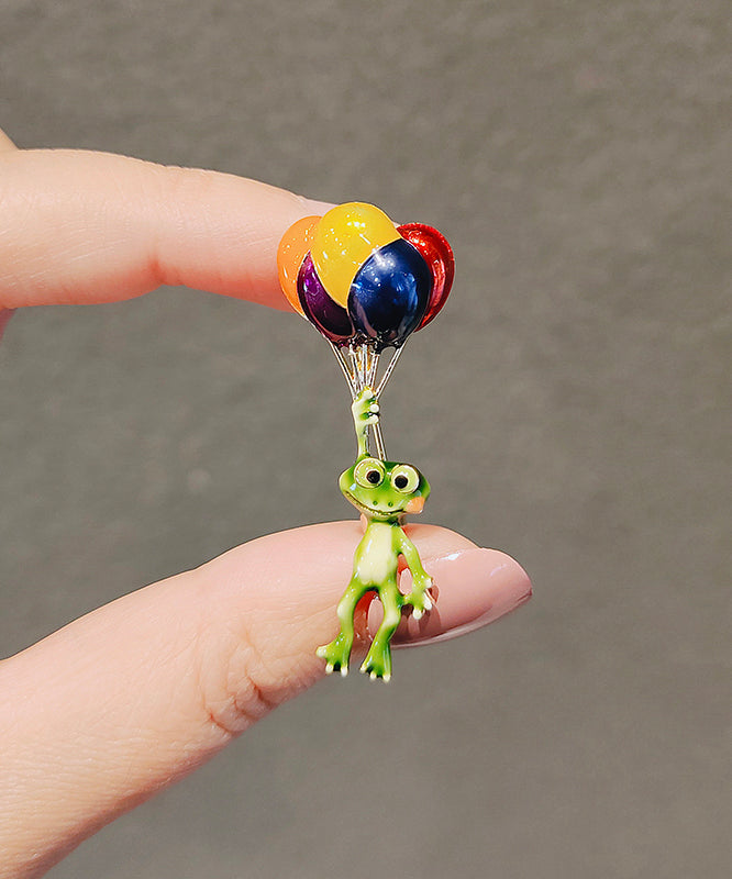 Unique Rainbow Alloy Drip Glaze Hot Air Balloon Frog Brooches