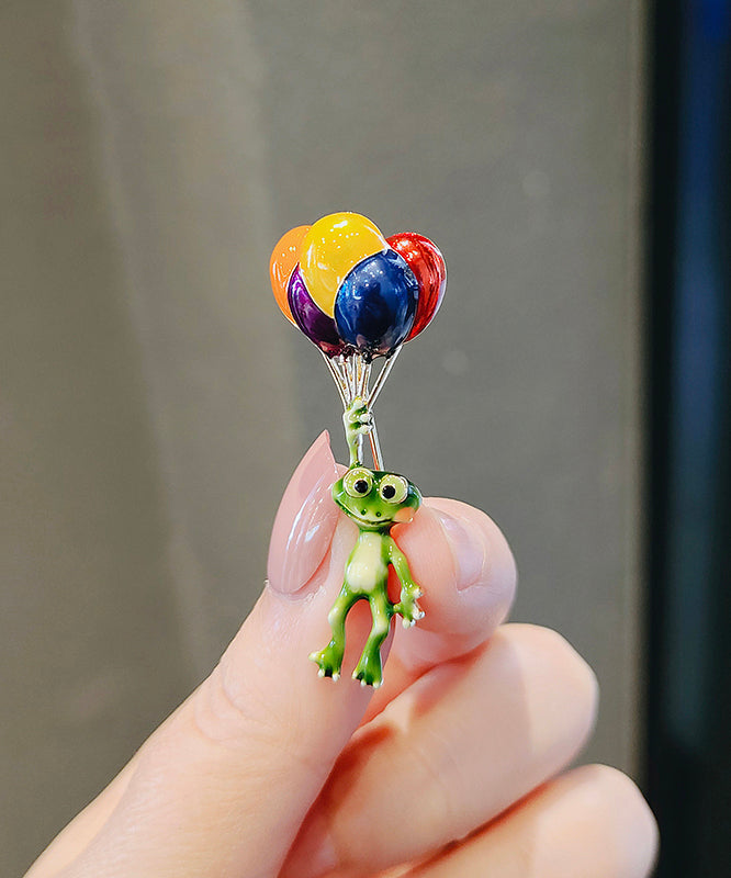 Unique Rainbow Alloy Drip Glaze Hot Air Balloon Frog Brooches