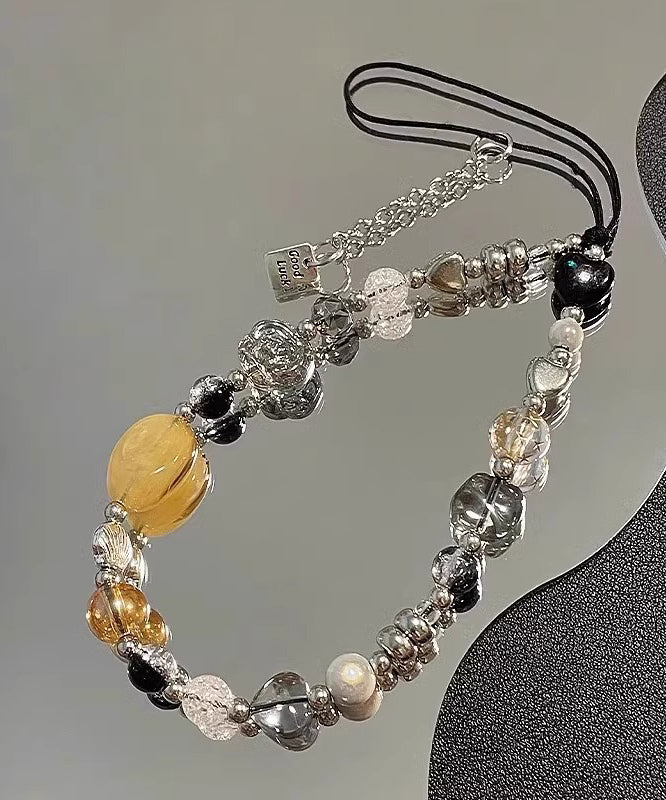 Unique Rainbow Camellia Flower Gem Stone Obsidian Phone Chain