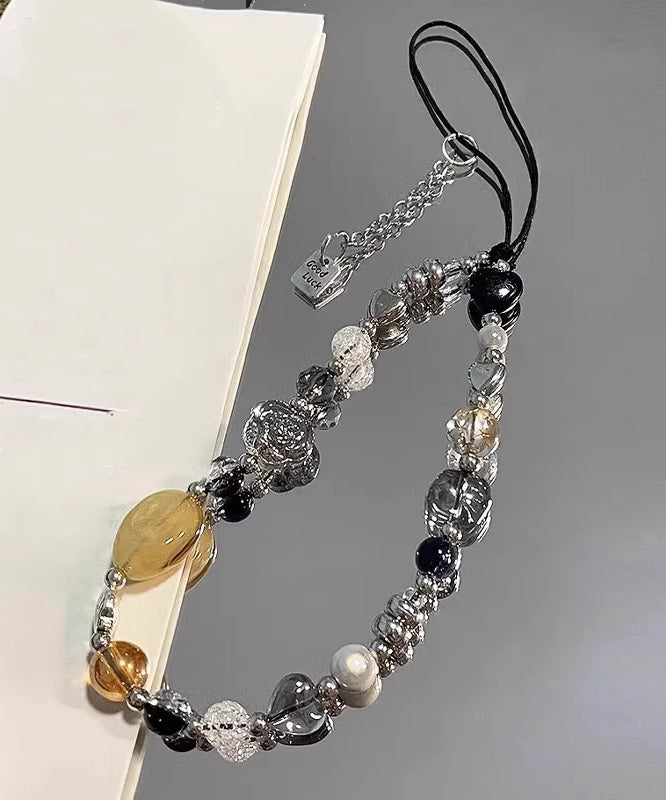 Unique Rainbow Camellia Flower Gem Stone Obsidian Phone Chain