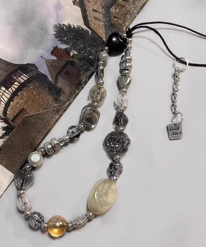 Unique Rainbow Camellia Flower Gem Stone Obsidian Phone Chain