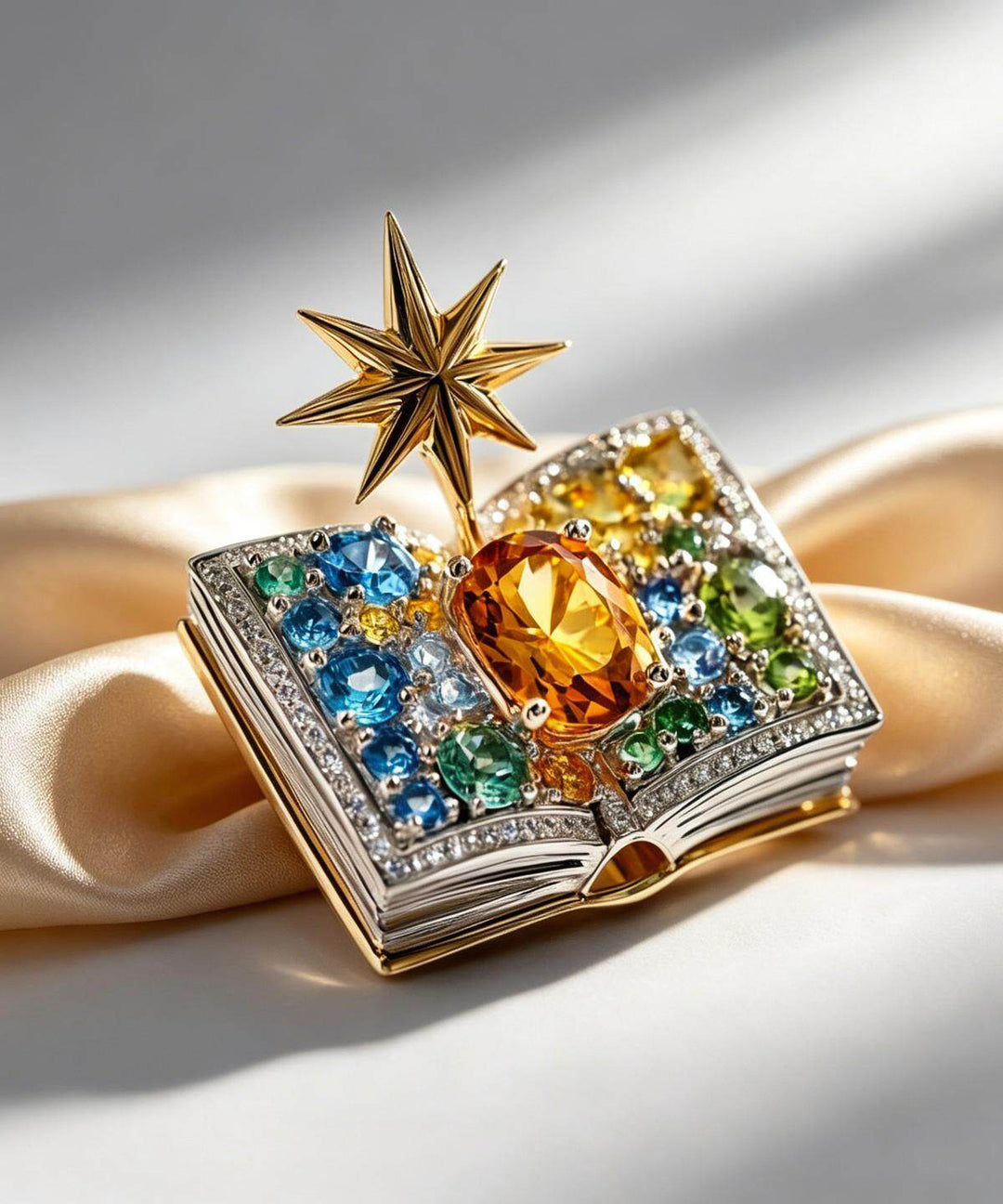 Unique Rainbow Copper Zircon Crystal Magic Book Brooches