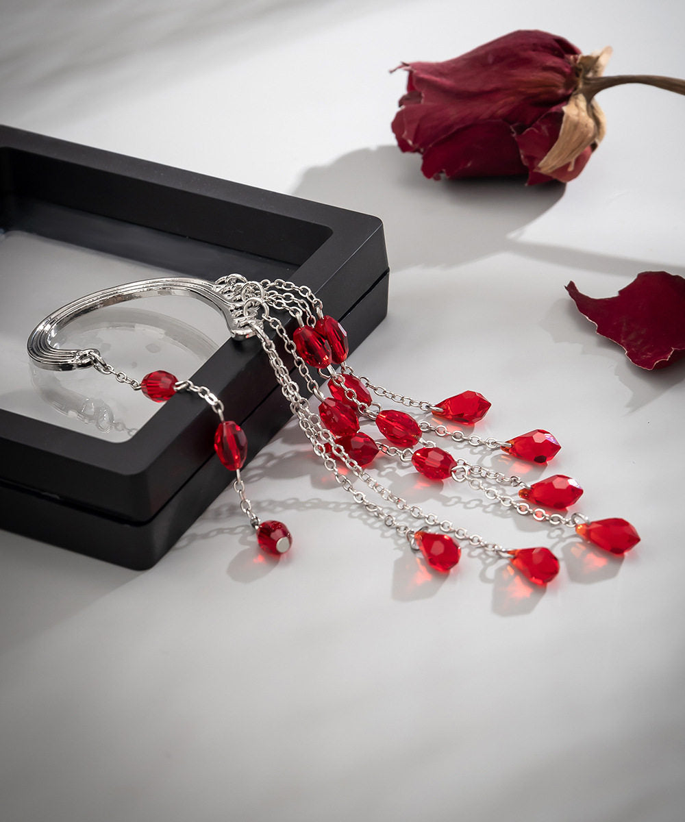 Unique Red Alloy Crystal Chain Tassel Single Drop Earrings