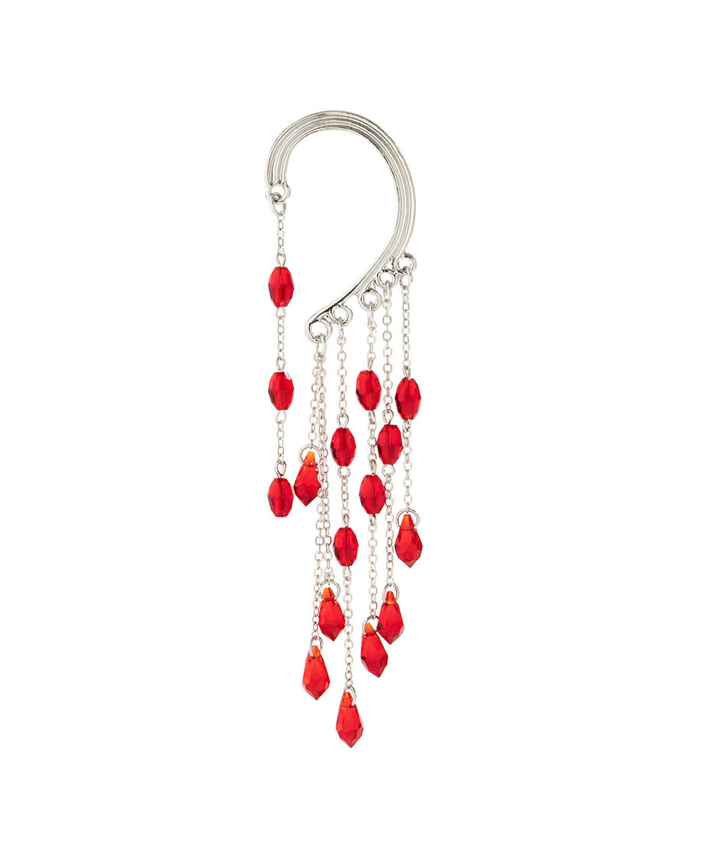 Unique Red Alloy Crystal Chain Tassel Single Drop Earrings