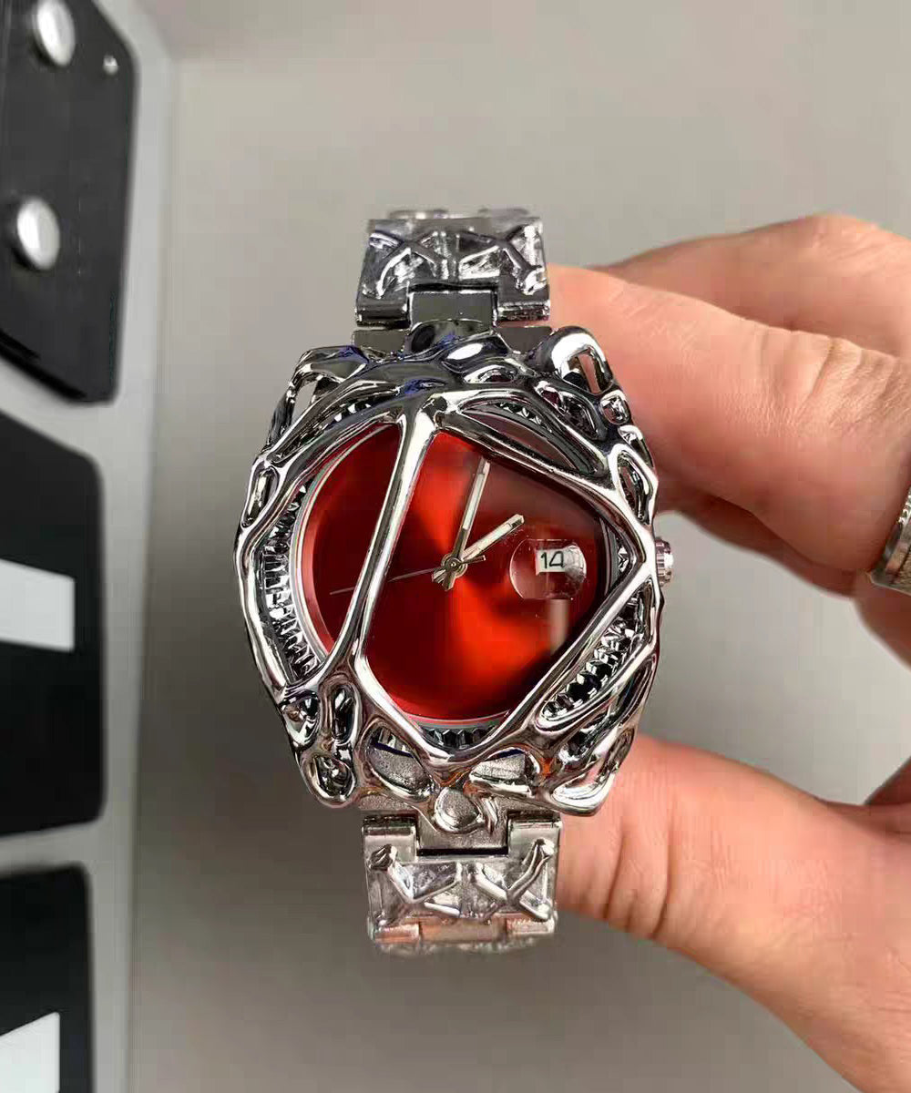 Unique Red Stainless Steel Alloy Waterproof Men Watches - Omychic