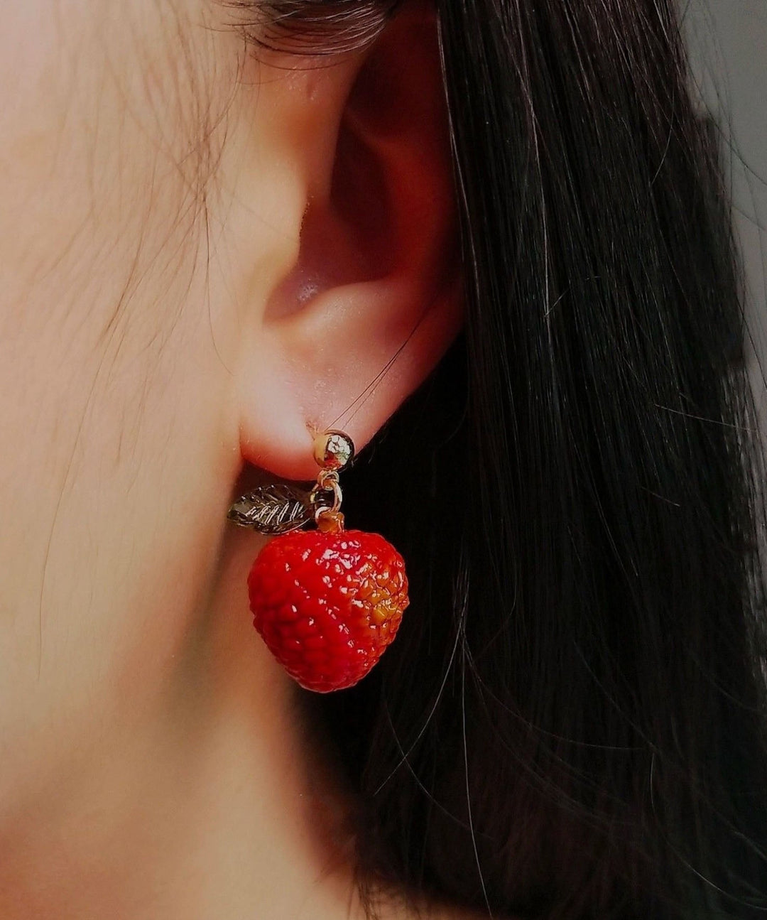 Unique Red Sterling Silver Overgild Single Litchi Drop Earrings
