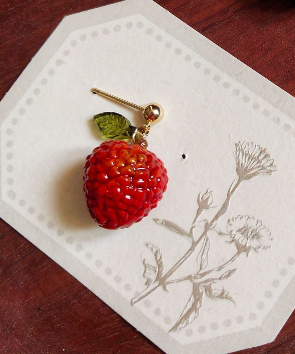 Unique Red Sterling Silver Overgild Single Litchi Drop Earrings