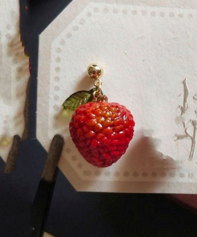 Unique Red Sterling Silver Overgild Single Litchi Drop Earrings