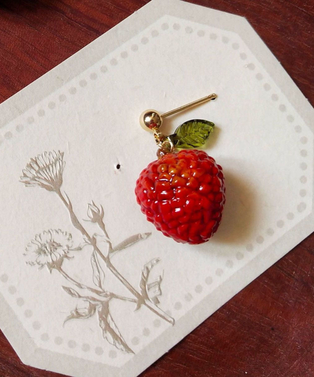 Unique Red Sterling Silver Overgild Single Litchi Drop Earrings