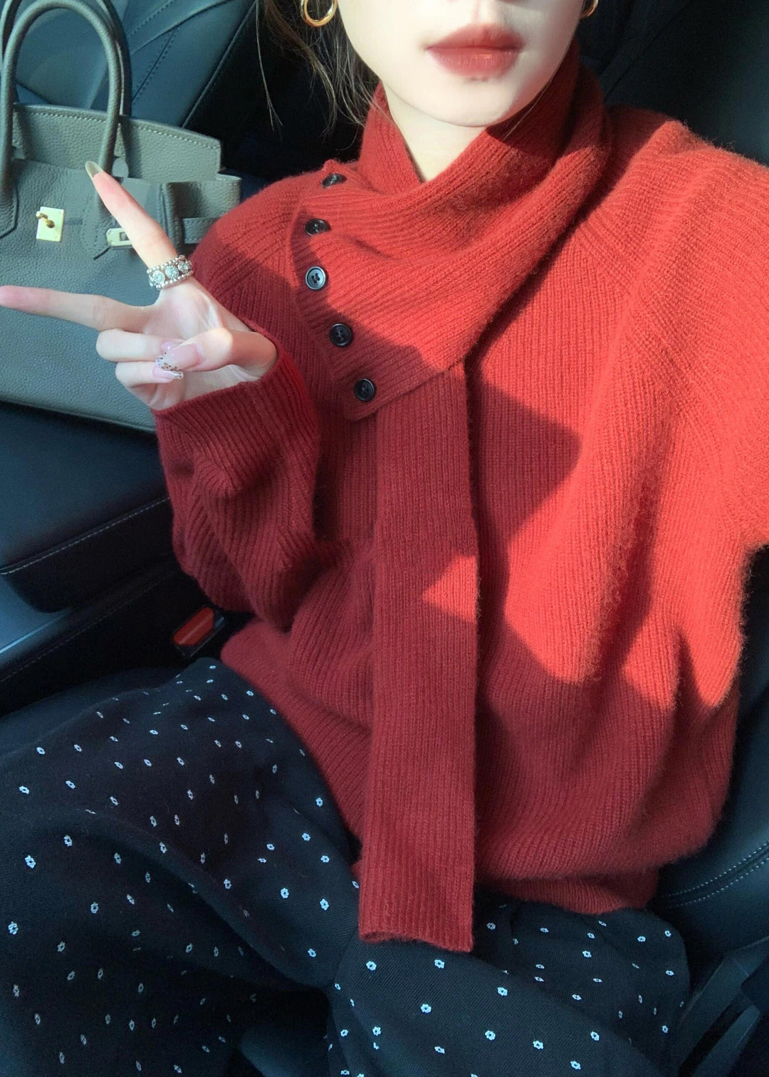 Unique Red V Neck Button Knitted Sweaters Tops Spring