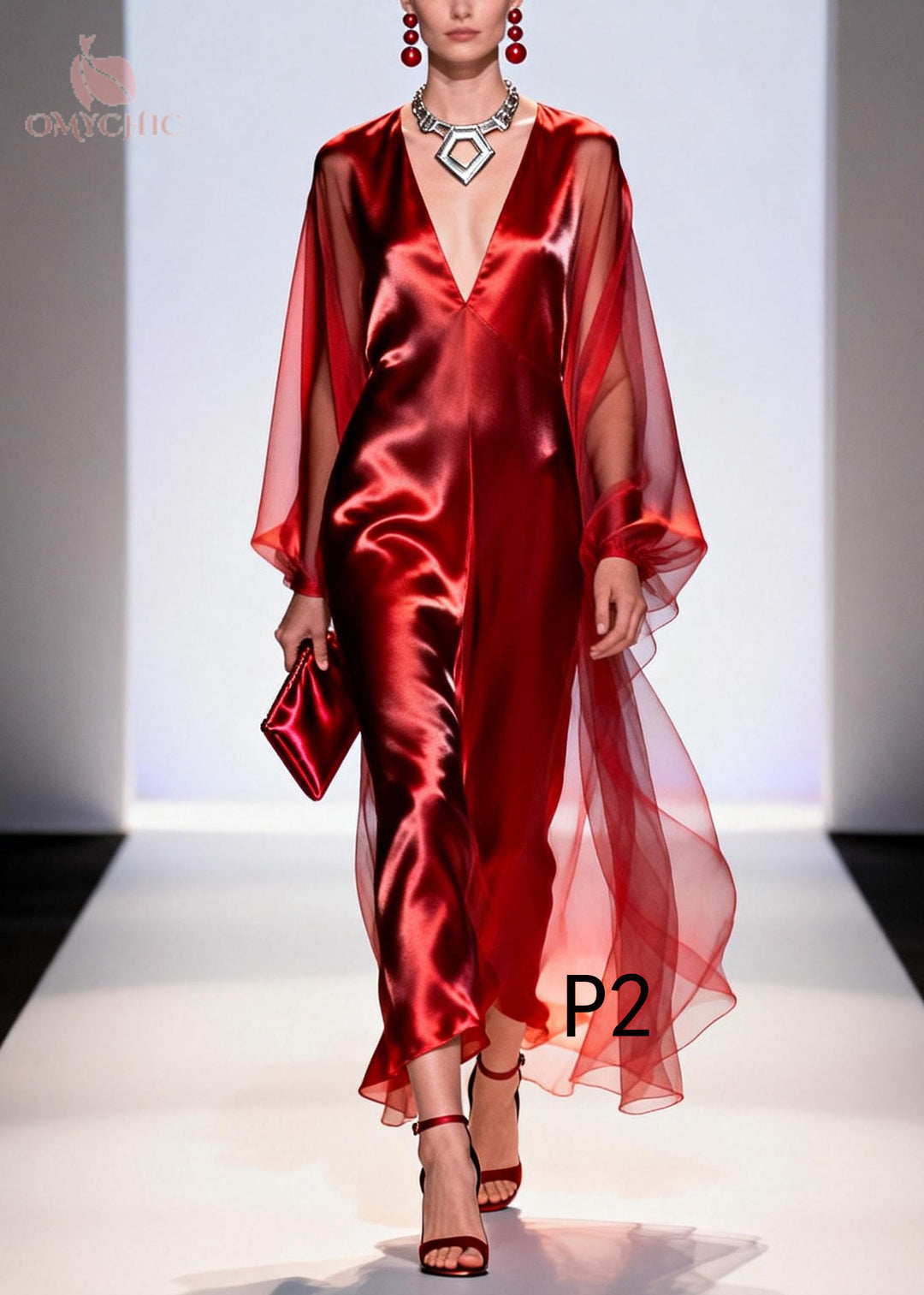 Unique Red V Neck Patchwork Tulle Maxi Dresses Summer