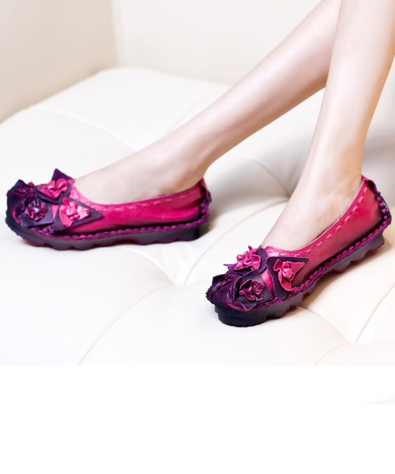 Unique Rose Embossed Cowhide Leather Fitted Splicing Flat Feet Shoes