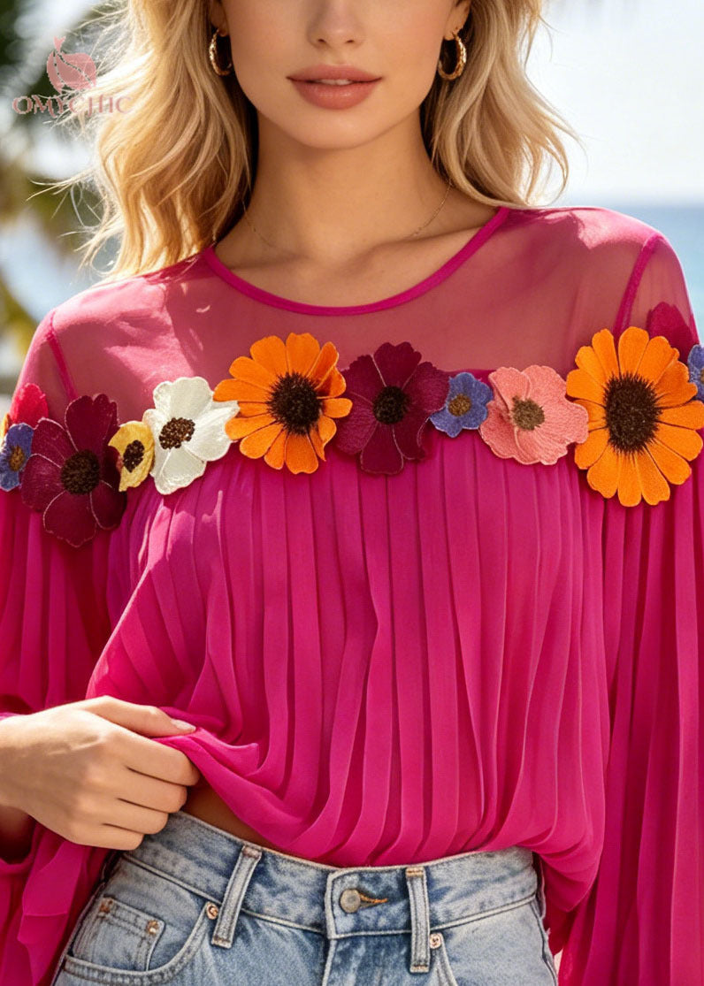 Unique Rose Oversized Patchwork Daisy Chiffon Top Summer