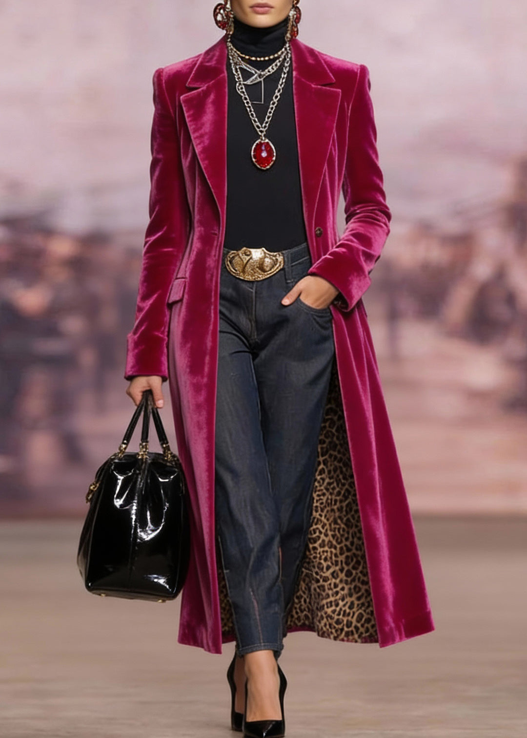 Unique Rose Peter Pan Collar Pockets Velvet Suit Coat Spring