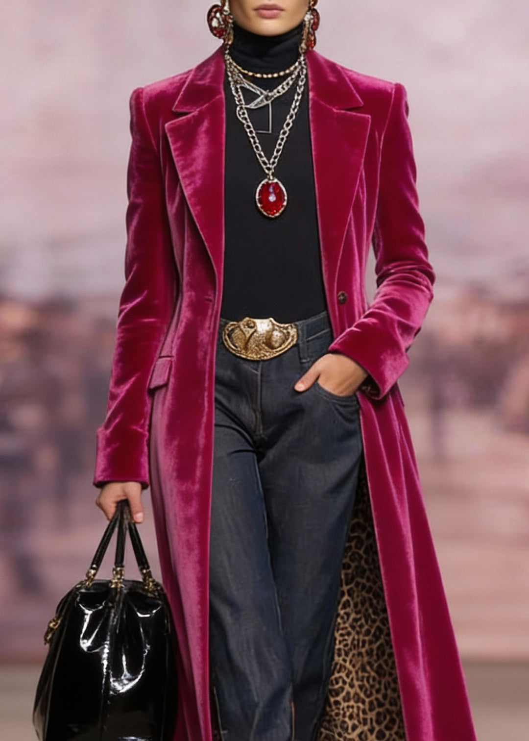 Unique Rose Peter Pan Collar Pockets Velvet Suit Coat Spring