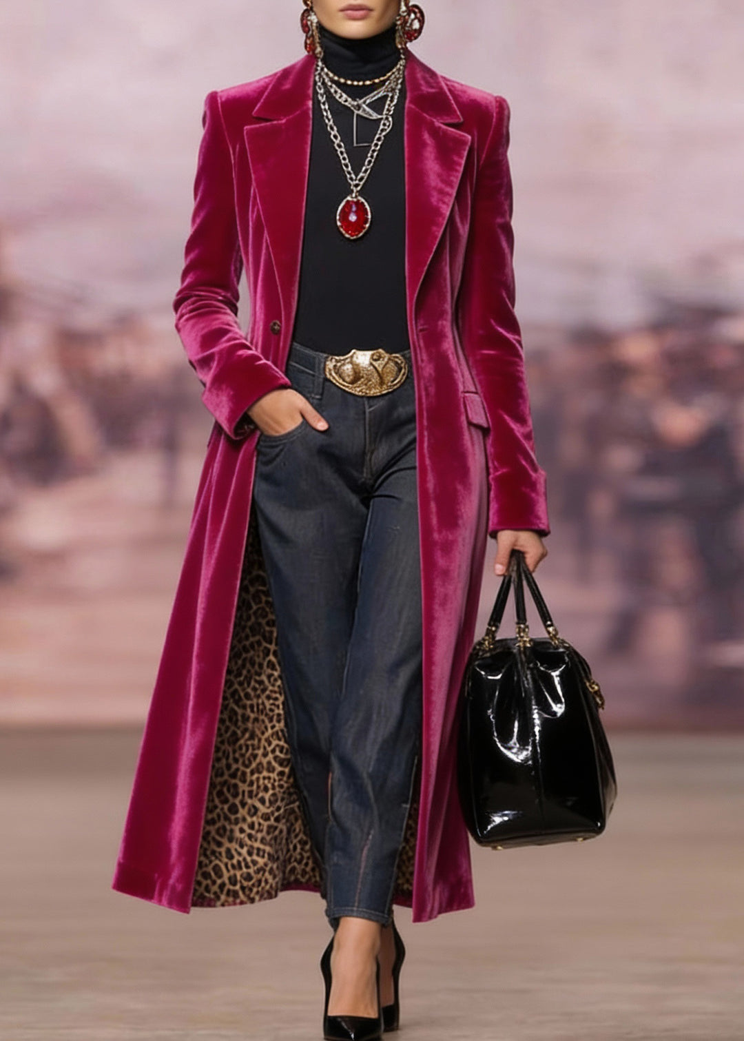 Unique Rose Peter Pan Collar Pockets Velvet Suit Coat Spring