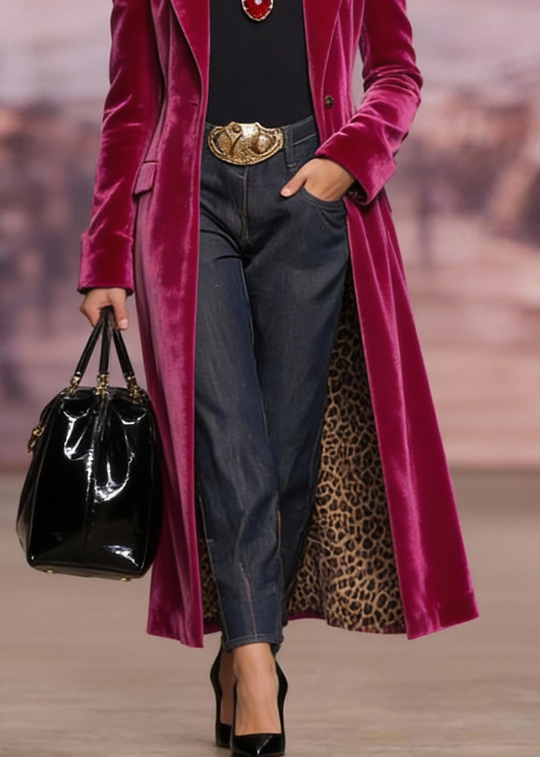 Unique Rose Peter Pan Collar Pockets Velvet Suit Coat Spring