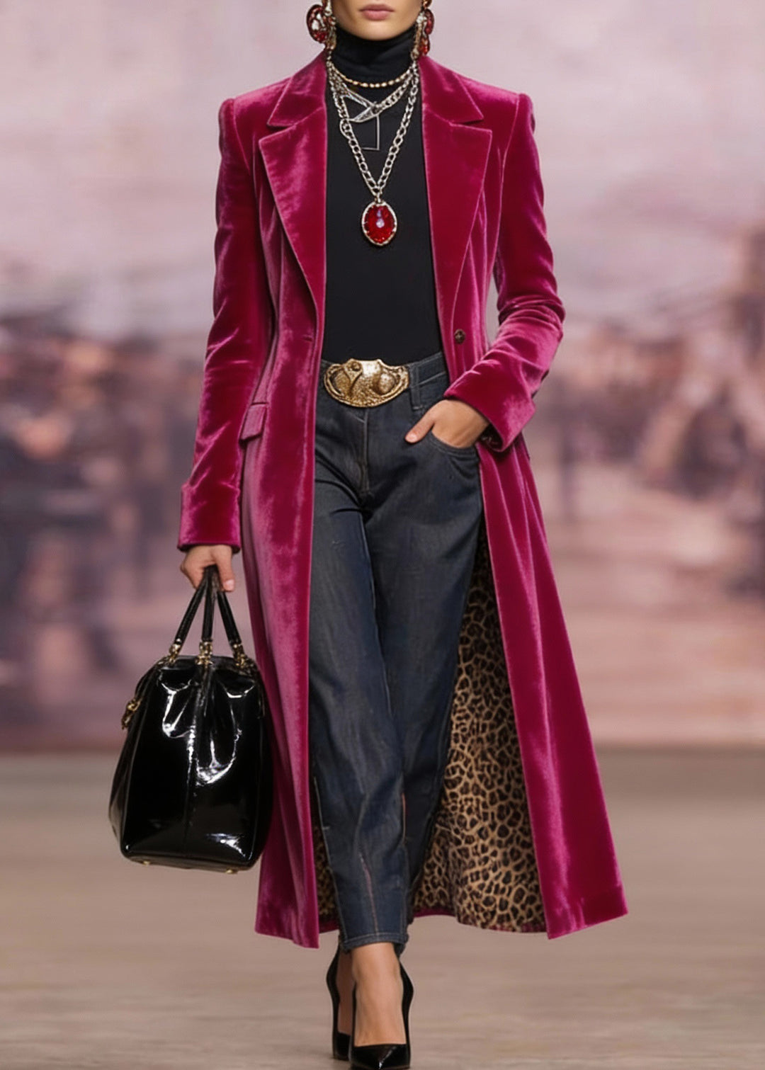Unique Rose Peter Pan Collar Pockets Velvet Suit Coat Spring