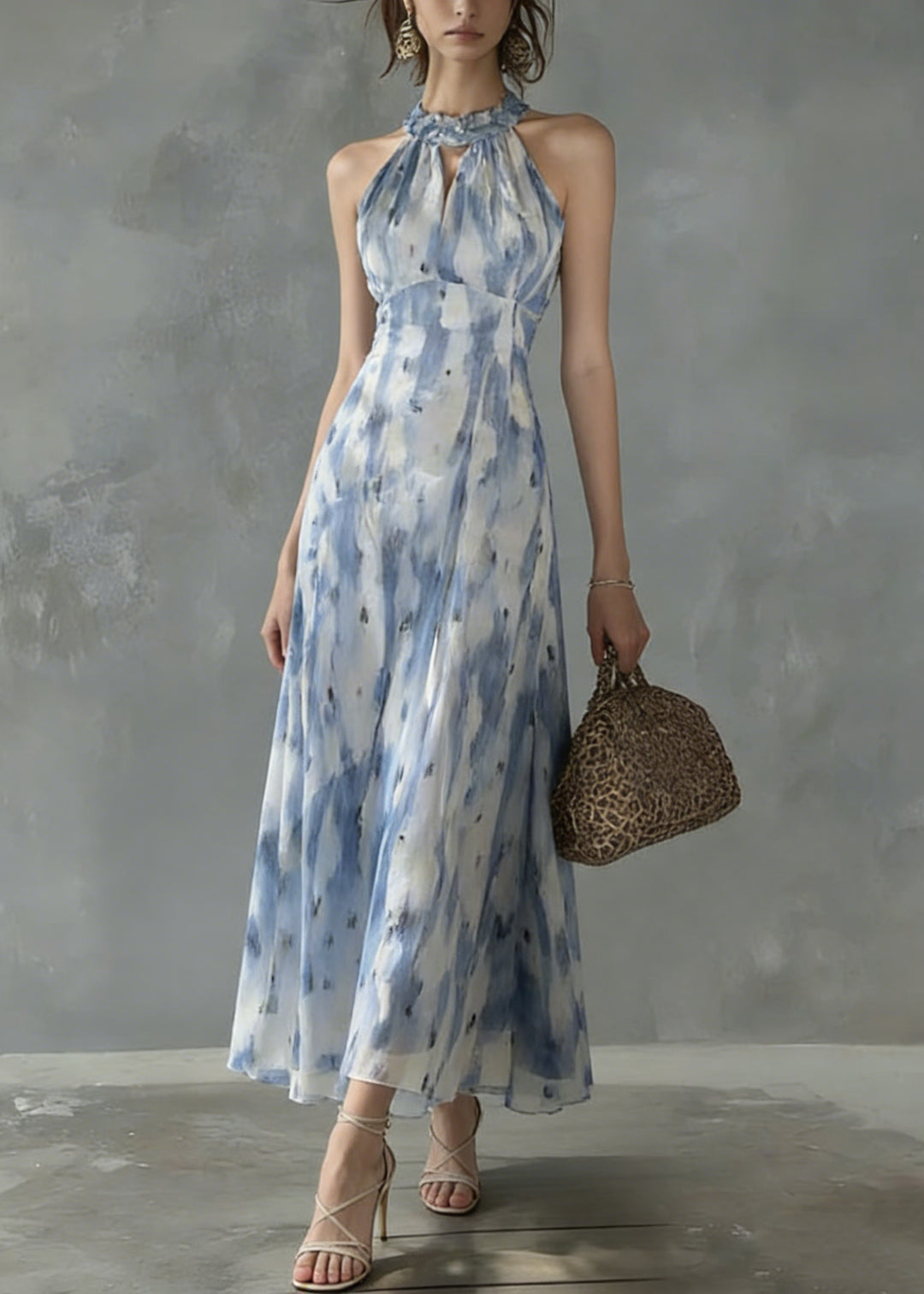 Unique Ruffled Print Slim Fit Chiffon Dress Sleeveless - Omychic