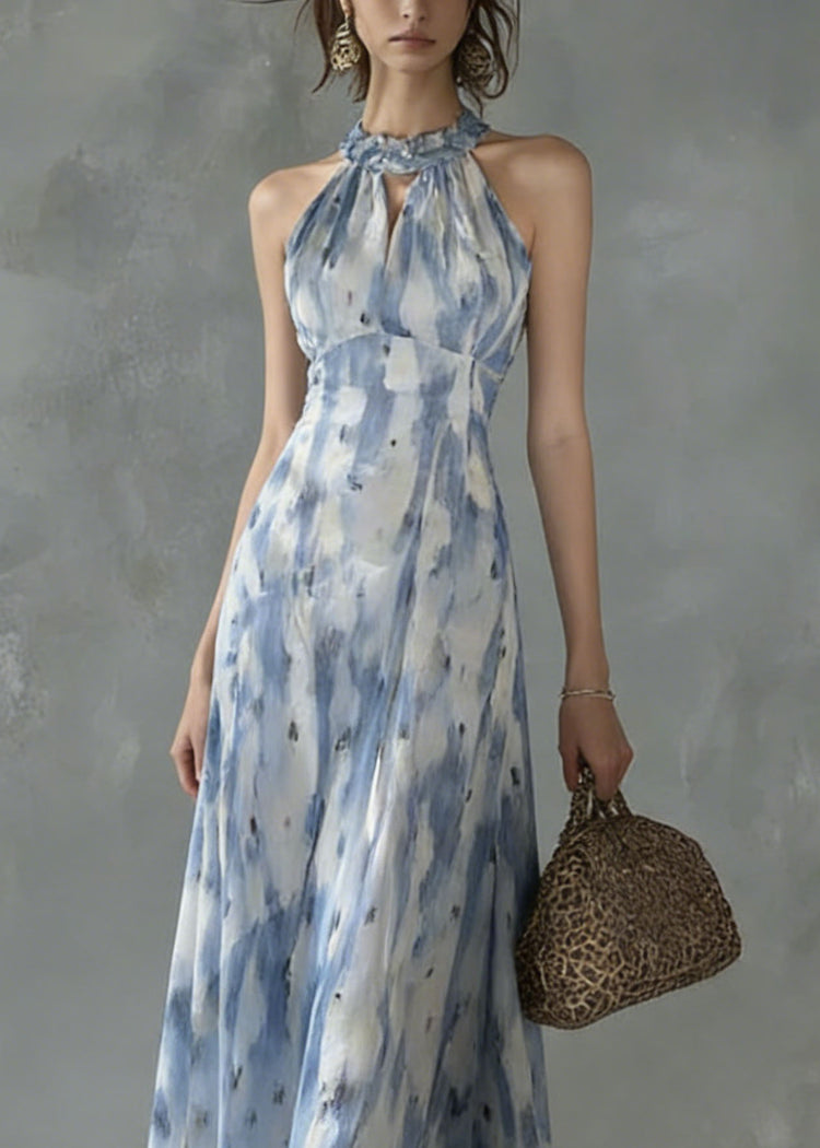 Unique Ruffled Print Slim Fit Chiffon Dress Sleeveless - Omychic